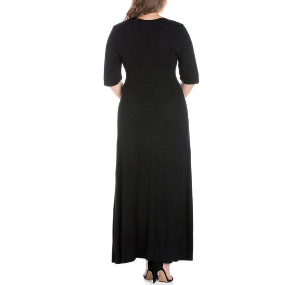 NEW 24seven Comfort Apparel Elbow Length Sleeve Maxi Dress Black XL - Picture 3 of 7